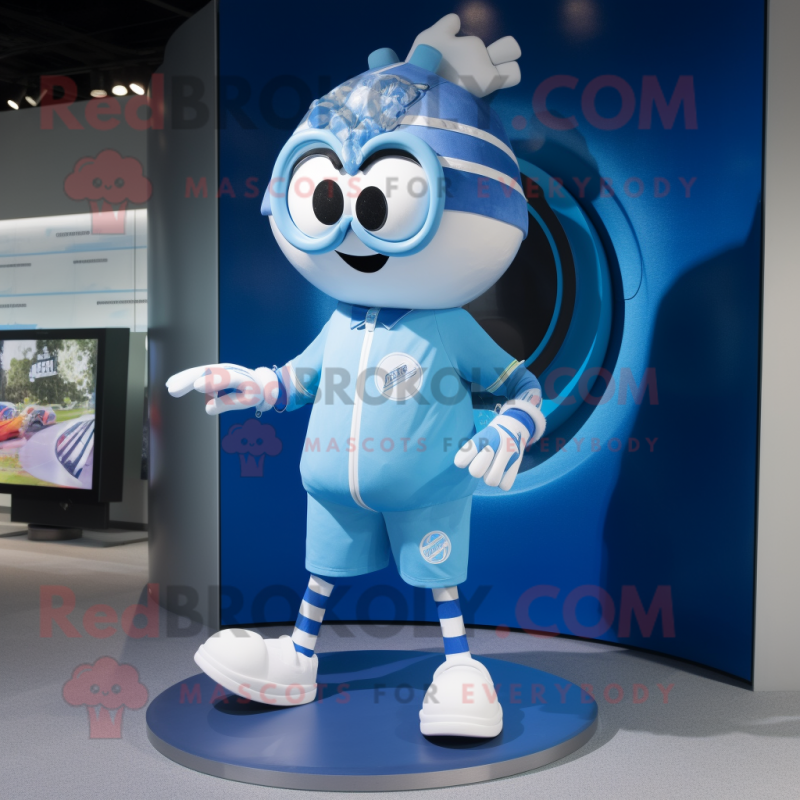 Blue Gyro mascot costume character dressed with a Running Shorts and Hairpins Blue Gyro mascot costume character dressed with a Running Shorts and Hairpins