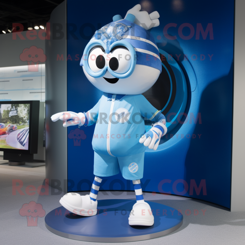 Blue Gyro mascot costume character dressed with a Running Shorts and Hairpins