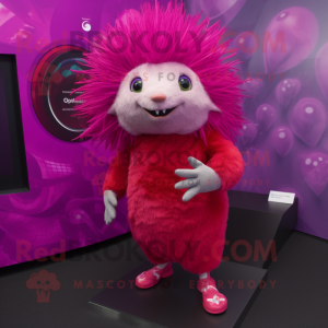 Magenta Porcupine mascot costume character dressed with a Leggings and Shoe clips