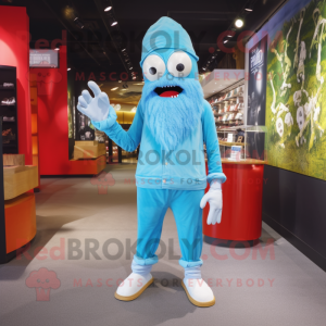 Sky Blue Undead mascot costume character dressed with a Capri Pants and Beanies