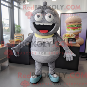 Maskot karakter af en grå...