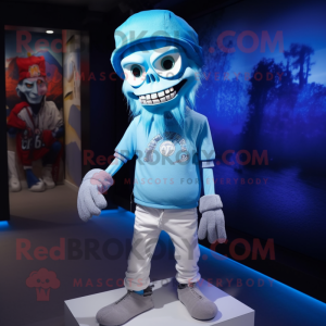 Sky Blue Undead mascot costume character dressed with a Capri Pants and Beanies