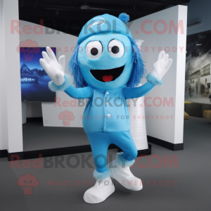 Sky Blue Undead mascot costume character dressed with a Capri Pants and Beanies