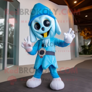 Sky Blue Undead mascot costume character dressed with a Capri Pants and Beanies