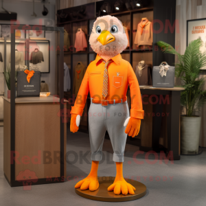 Orange Pigeon mascot costume character dressed with a Chinos and Brooches