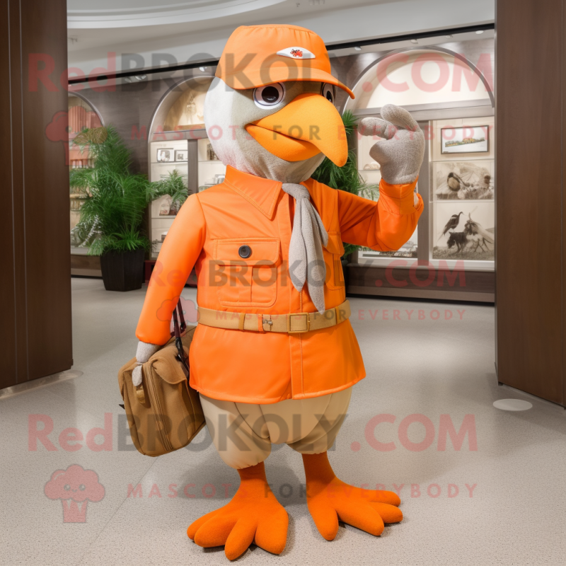 Orange Pigeon mascot costume character dressed with a Chinos and Brooches Orange Pigeon mascot costume character dressed with a Chinos and Brooches