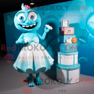 Maskotkarakter av en cyan...