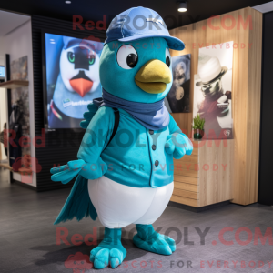 Maskot karakter af en cyan...