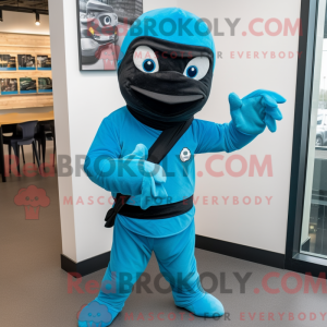 Maskotkarakter av en cyan...