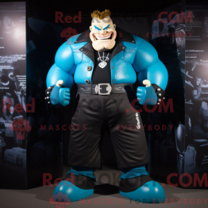 Maskotfigur af en Cyan...