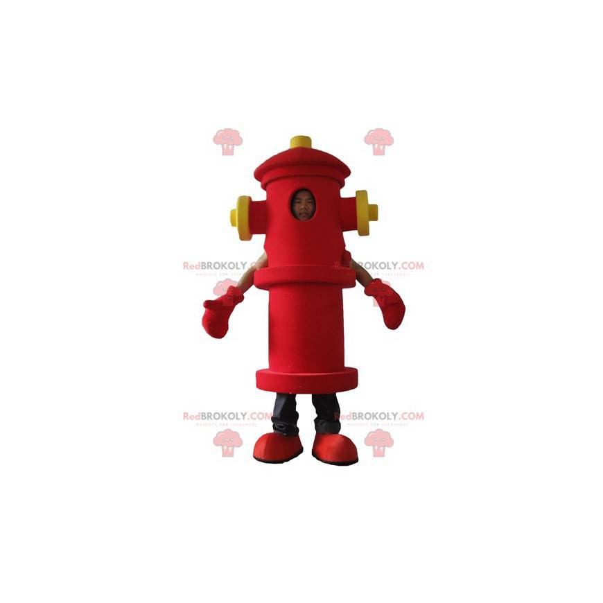Obří červený a žlutý požární hydrant maskot - Redbrokoly.com