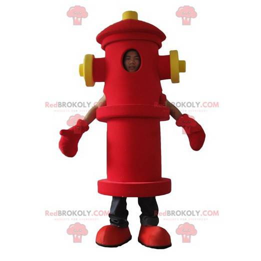 Obří červený a žlutý požární hydrant maskot - Redbrokoly.com