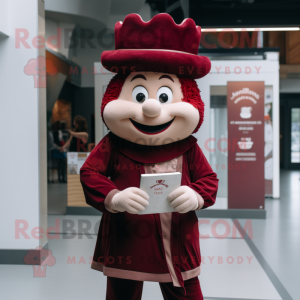 Maroon Queen mascot costume character dressed with a Chinos and Hats