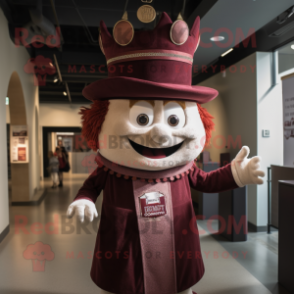 Maroon Queen mascot costume character dressed with a Chinos and Hats