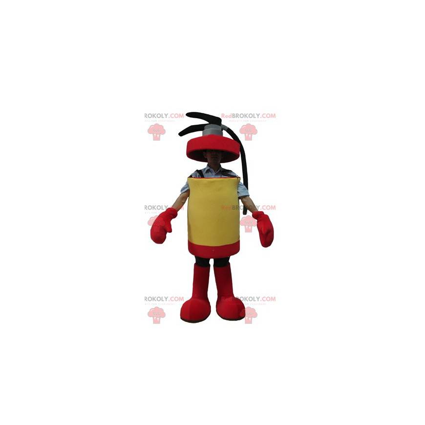 Riesiges rotes und gelbes Feuerlöschermaskottchen - Riesiges rotes und gelbes Feuerlöschermaskottchen -