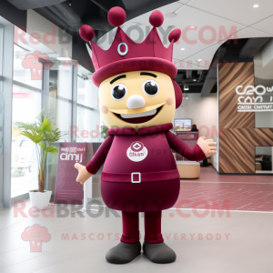 Maroon Queen mascot costume character dressed with a Chinos and Hats