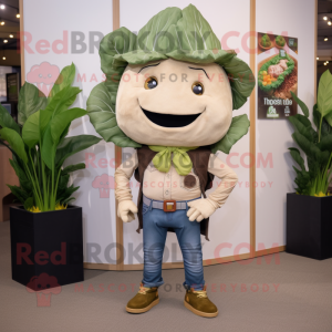 Tan Cabbage mascot costume character dressed with a Skinny Jeans and Ties