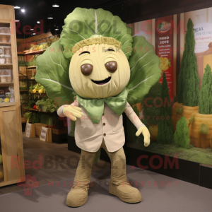 Tan Cabbage mascot costume character dressed with a Skinny Jeans and Ties