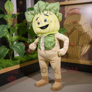 Tan Cabbage mascot costume character dressed with a Skinny Jeans and Ties