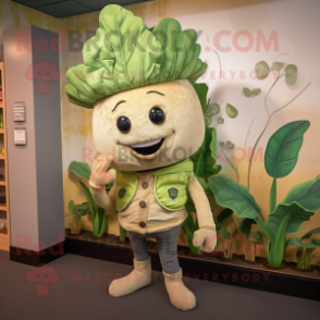 Tan Cabbage mascot costume character dressed with a Skinny Jeans and Ties