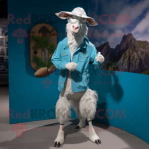 Cyan Boer Goat mascot costume character dressed with a Rash Guard and Pocket squares