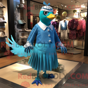 Maskotkarakter av en cyan...