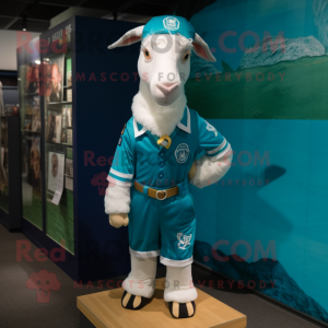 Cyan Boer Goat mascot costume character dressed with a Rash Guard and Pocket squares