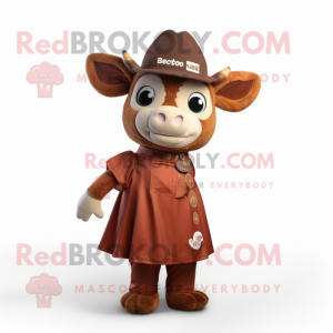 Rust Zebu mascot costume character dressed with a A-Line Skirt and Berets