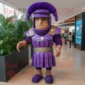 Purple Roman Soldier mascot costume character dressed with a Bikini and Hats