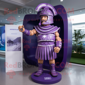 Purple Roman Soldier mascot costume character dressed with a Bikini and Hats