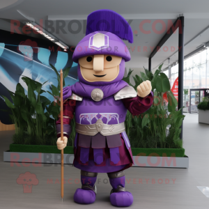 Purple Roman Soldier mascot costume character dressed with a Bikini and Hats