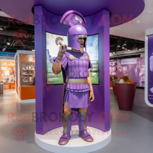 Purple Roman Soldier mascot costume character dressed with a Bikini and Hats