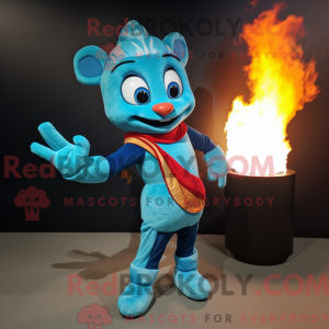 Maskotkarakter av en cyan...