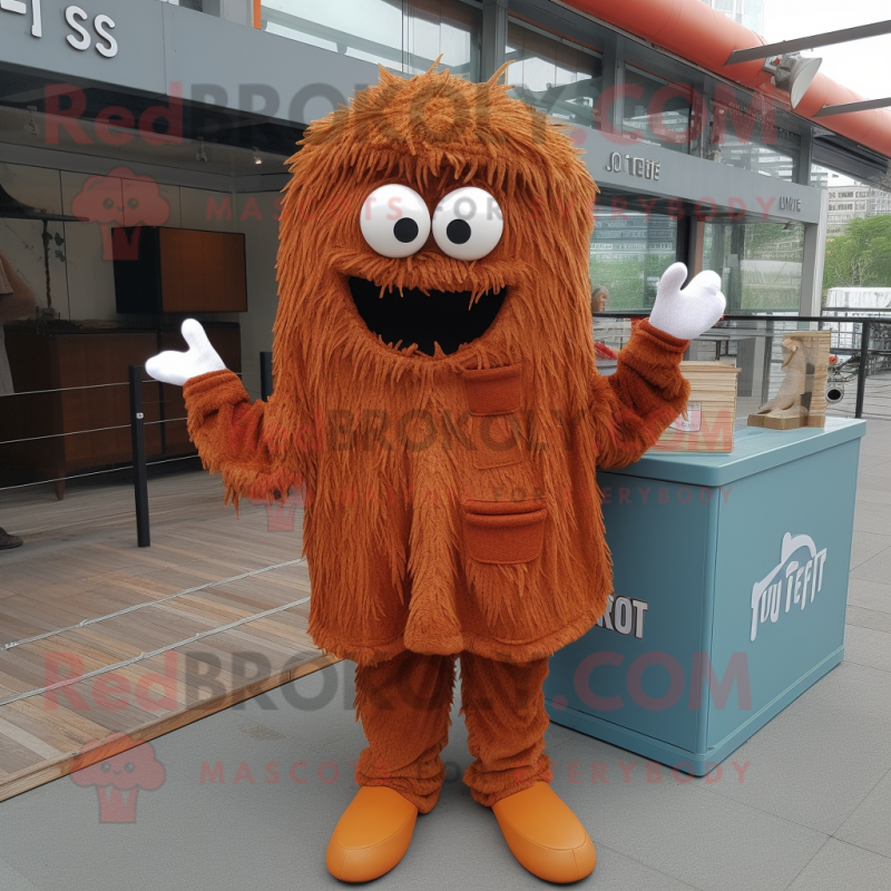 Rust Spaghetti mascot costume character dressed with a Jacket and Keychains Rust Spaghetti mascot costume character dressed with a Jacket and Keychains