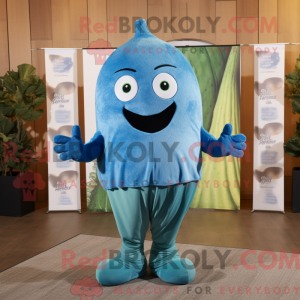 Maskot karakter af en blå...
