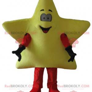 Mascotte d'étoile jaune géante mignonne et souriante -