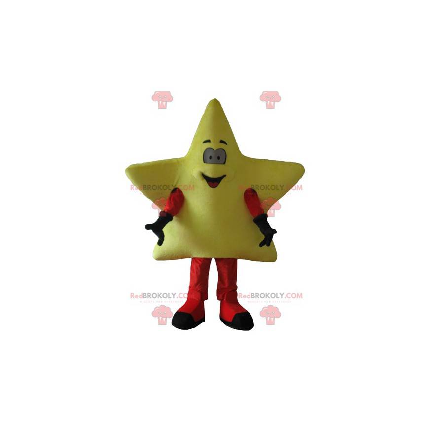 Mascotte d'étoile jaune géante mignonne et souriante -