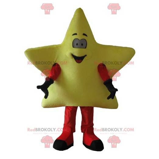 Mascote gigante estrela amarela fofo e sorridente -