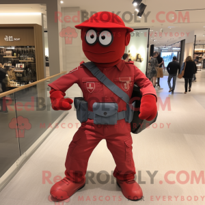 Maskotkarakter av en röd...
