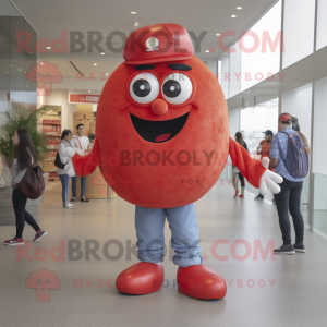 Red Meatballs mascot costume character dressed with a Mom Jeans and Headbands