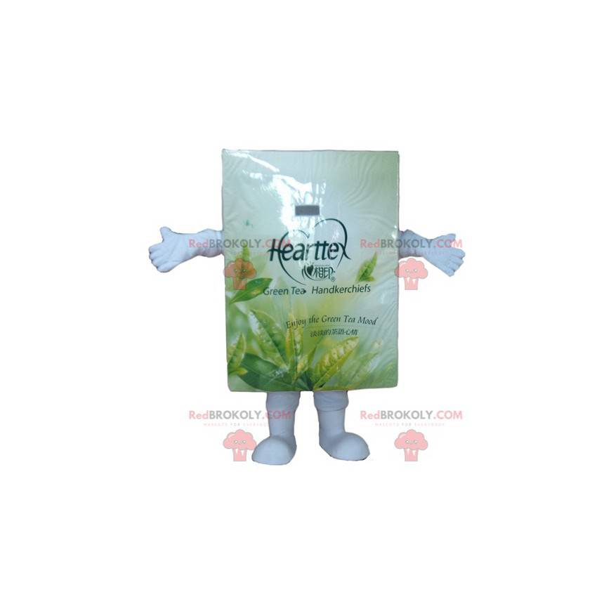 White and green tea bag box mascot - Redbrokoly.com