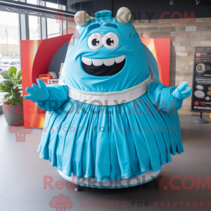 Maskotkarakter af en cyan...