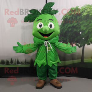 Forest Green Beanstalk mascot costume character dressed with a Windbreaker and Shoe laces
