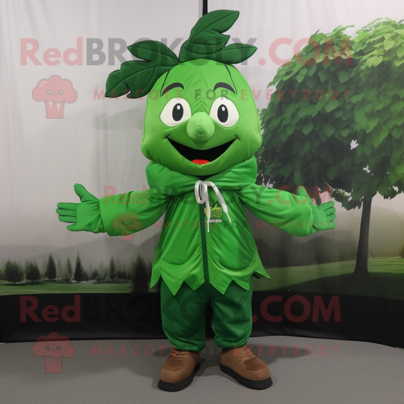 Forest Green Beanstalk mascot costume character dressed with a Windbreaker and Shoe laces Forest Green Beanstalk mascot costume character dressed with a Windbreaker and Shoe laces