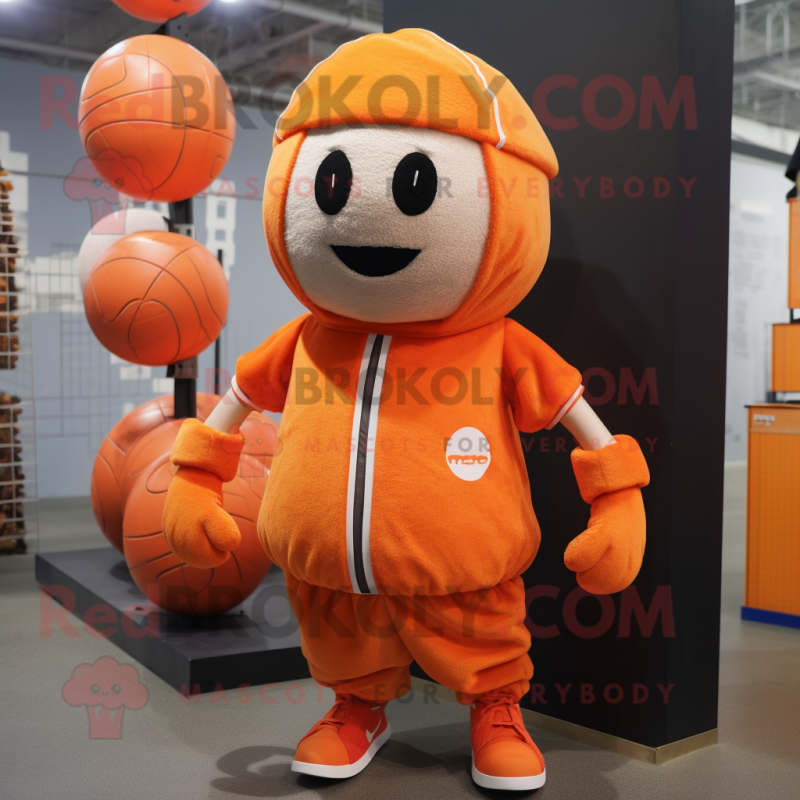 Orange Meatballs mascot costume character dressed with a Chinos and Beanies