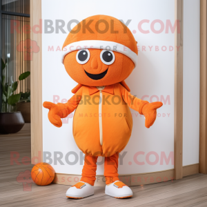 Orange Meatballs mascot costume character dressed with a Chinos and Beanies