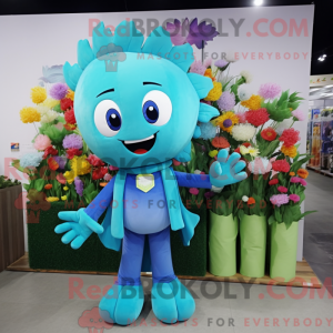 Maskot karakter af en cyan...