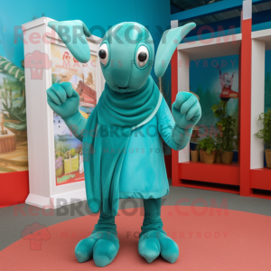 Teal Lobster mascot costume character dressed with a Long Sleeve Tee and Shawls