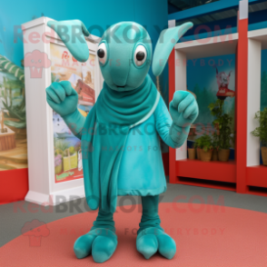 Teal Lobster mascot costume character dressed with a Long Sleeve Tee and Shawls