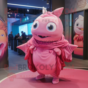 Pink Tuna mascot costume character dressed with a Mini Skirt and Shawls